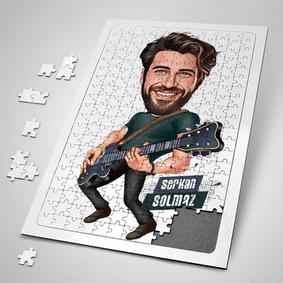 Elektro Gitar Çalan Erkek Karikatürlü Puzzle - 1