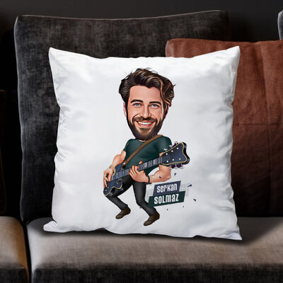 Elektro Gitar Çalan Erkek Karikatürlü Yastık - 1