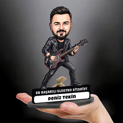 Elektro Gitarist Müzisyen Erkek Karikatürlü Biblo - 1
