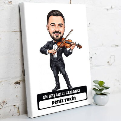 Elektro Gitarist Müzisyen Erkek Karikatürlü Kanvas Tablo - 1
