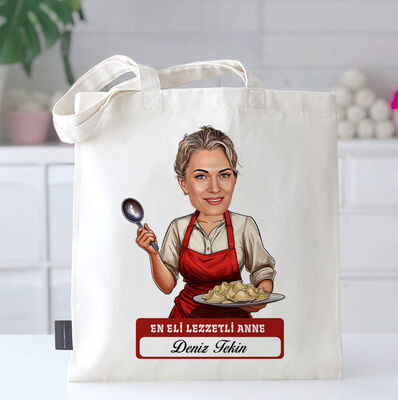 Eli Lezzetli Anne Karikatürlü Bez Çanta - 1