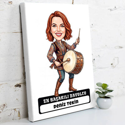 En Başarılı Davulcu Kadın Karikatürlü Kanvas Tablo - 1