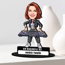 En Başarılı DJ Müzisyen Kadın Karikatürlü Biblo