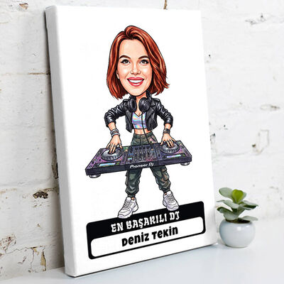 En Başarılı DJ Müzisyen Kadın Karikatürlü Kanvas Tablo - 1