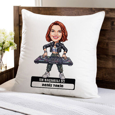 En Başarılı DJ Müzisyen Kadın Karikatürlü Yastık - 1