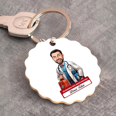 En Başarılı Erkek Acil Servis Doktoru Karikatürlü Anahtarlık - 1
