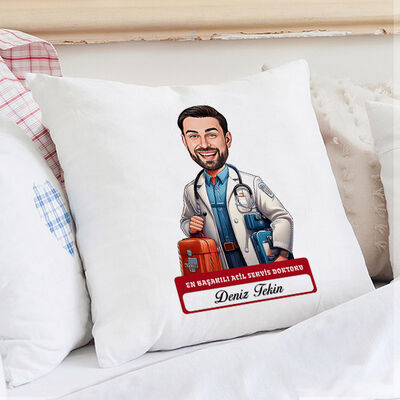 En Başarılı Erkek Acil Servis Doktoru Karikatürlü Yastık - 1