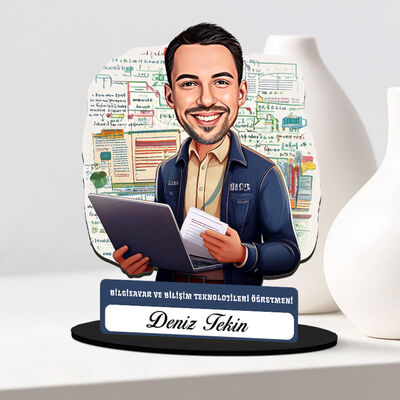En Başarılı Erkek Bilişim Öğretmeni Karikatürlü Biblo - 1