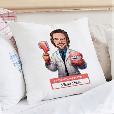 En Başarılı Erkek Diş Doktoru Karikatürlü Yastık - 1