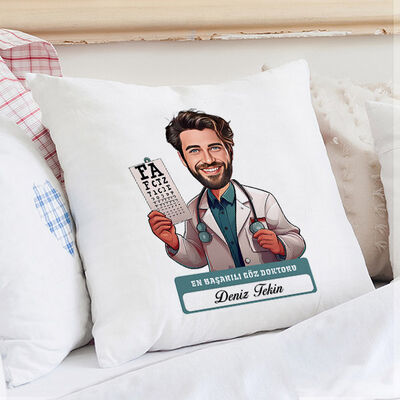 En Başarılı Erkek Göz Doktoru Karikatürlü Yastık - 1