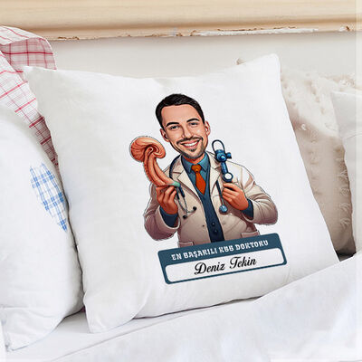 En Başarılı Erkek KBB Doktoru Karikatürlü Yastık - 1
