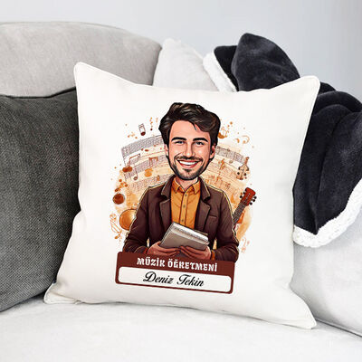 En Başarılı Erkek Müzik Öğretmeni Karikatürlü Yastık - 1