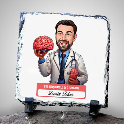 En Başarılı Erkek Nörolog Karikatürlü Taş Blok - 1
