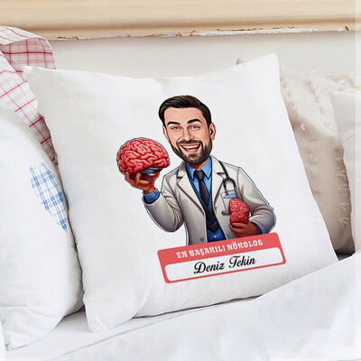 En Başarılı Erkek Nörolog Karikatürlü Yastık - 1