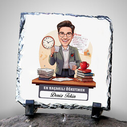 En Başarılı Erkek Öğretmen Temalı Karikatürlü Taş