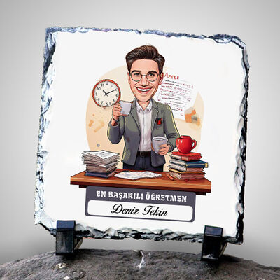 En Başarılı Erkek Öğretmen Temalı Karikatürlü Taş - 1