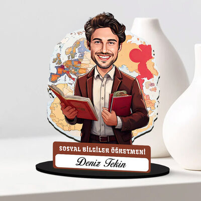 En Başarılı Erkek Sosyal Bilgiler Öğretmeni Karikatürlü Biblo - 1