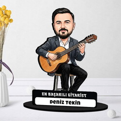 En Başarılı Gitarist Müzisyen Erkek Karikatürlü Biblo