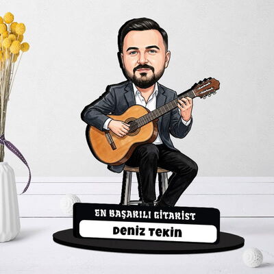 En Başarılı Gitarist Müzisyen Erkek Karikatürlü Biblo - 1