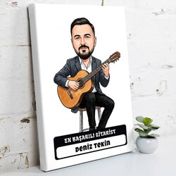 En Başarılı Gitarist Müzisyen Erkek Karikatürlü Kanvas Tablo