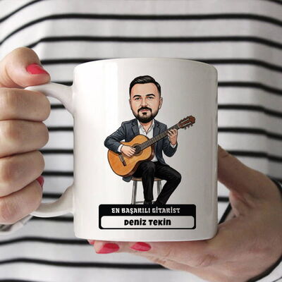 En Başarılı Gitarist Müzisyen Erkek Karikatürlü Kupa Bardak - 1