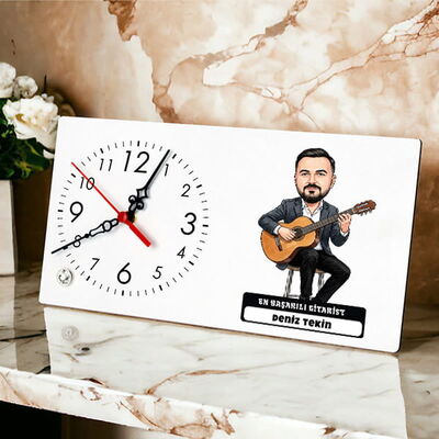 En Başarılı Gitarist Müzisyen Erkek Karikatürlü Masa Saati - 1