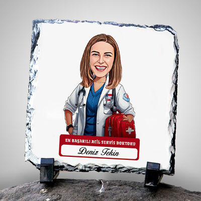 En Başarılı Kadın Acil Servis Doktoru Karikatürlü Taş Blok - 1