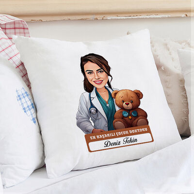 En Başarılı Kadın Çocuk Doktoru Karikatürlü Yastık - 1