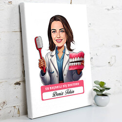 En Başarılı Kadın Diş Doktoru Karikatürlü Tablo