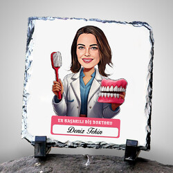 En Başarılı Kadın Diş Doktoru Karikatürlü Taş Blok