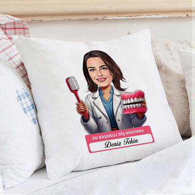 En Başarılı Kadın Diş Doktoru Karikatürlü Yastık - 1