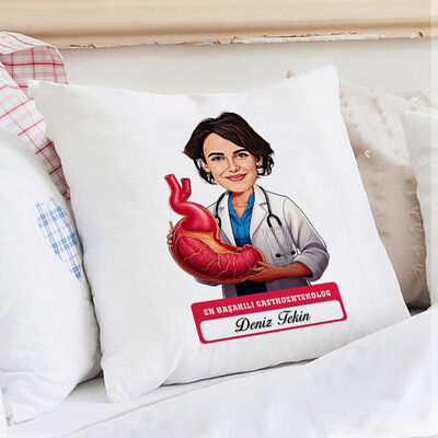 En Başarılı Kadın Gastroentrolog Karikatürlü Yastık - 1
