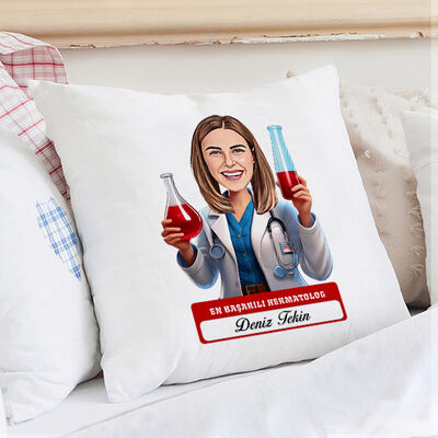 En Başarılı Kadın Hermatolog Karikatürlü Yastık - 1