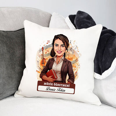 En Başarılı Kadın Müzik Öğretmeni Karikatürlü Yastık - 1