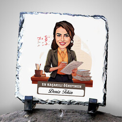 En Başarılı Kadın Öğretmen Temalı Karikatürlü Taş