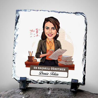 En Başarılı Kadın Öğretmen Temalı Karikatürlü Taş - 1