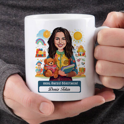 En Başarılı Kadın Okul Öncesi Öğretmeni Karikatürlü Bardak - 2