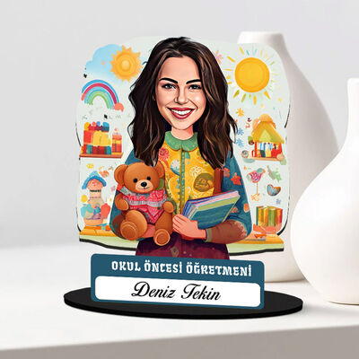 En Başarılı Kadın Okul Öncesi Öğretmeni Karikatürlü Biblo - 1