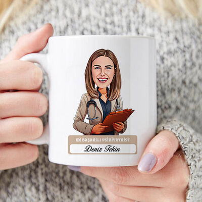 En Başarılı Kadın Psikiyatrist Karikatürlü Kupa Bardak - 1