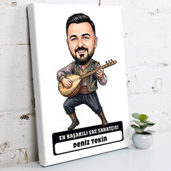 En Başarılı Saz Sanatçısı Müzisyen Erkek Karikatürlü Kanvas Tablo