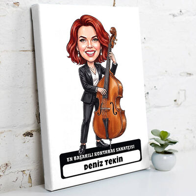 En Başarılı Trompetçi Müzisyen Kadın Karikatürlü Kanvas Tablo - 1