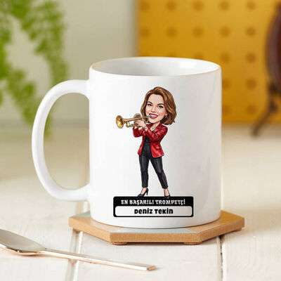 En Başarılı Trompetçi Müzisyen Kadın Karikatürlü Kupa Bardak - 1