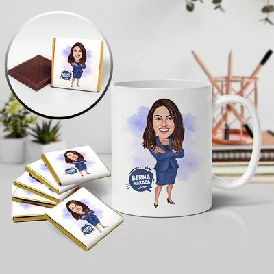 En Etkileyici Kadın Karikatürlü Kupa ve Çikolata - 1