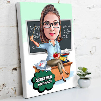 En Güzel Matematik Öğretmeni Karikatürlü Kanvas Tablo - 1
