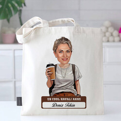 En Havalı Anne Karikatürlü Bez Çanta - 1