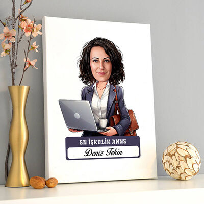 En İşkolik Anne Karikatürlü Kanvas Tablo - 1