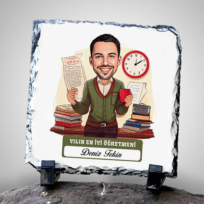 En İyi Erkek Öğretmen Temalı Karikatürlü Taş - 1