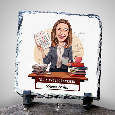 En İyi Kadın Öğretmen Temalı Karikatürlü Taş - 1