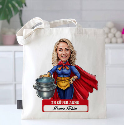En Süper Anne Karikatürlü Bez Çanta - 1