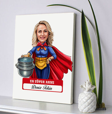 En Süper Anne Karikatürlü Kanvas Tablo - 2